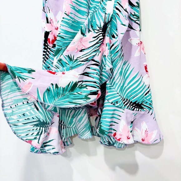REVAMPED Palm print floral dress | Ruffle hem summer mini | X-Small * - Picture 8 of 9